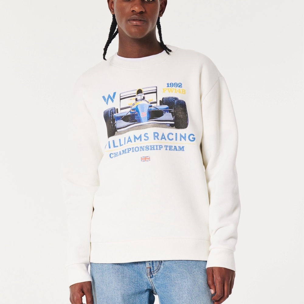 Hollister Relaxed Williams Racing F1 Graphic White Crewneck Sweatshirt